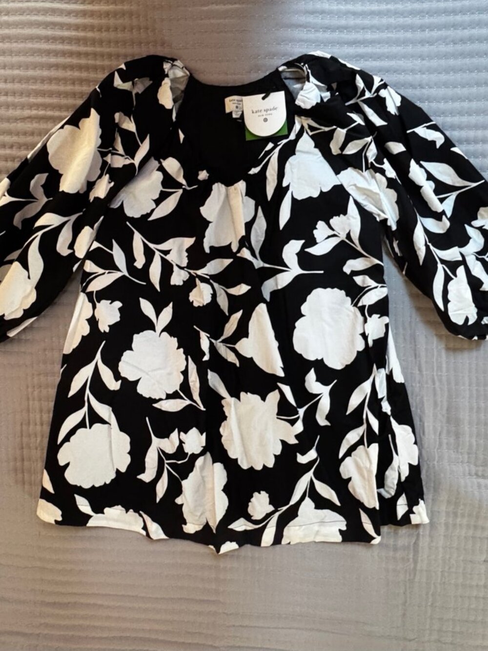 Kate Spade New York Floral Blouse XL Black White 3/4 Sleeve NWT Target Collab